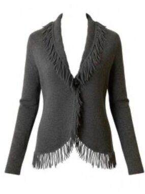 Susan Bristol Woman's Black Fringe Cardigan/Sweater, Size M